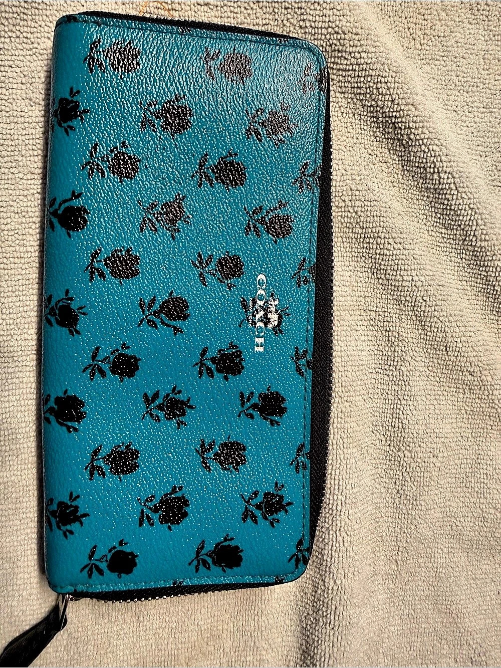 Coach Accordion Zip Wallet With Floral Print Blue & Black